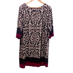 Paysley abarraque print elbow sleeve shift dress